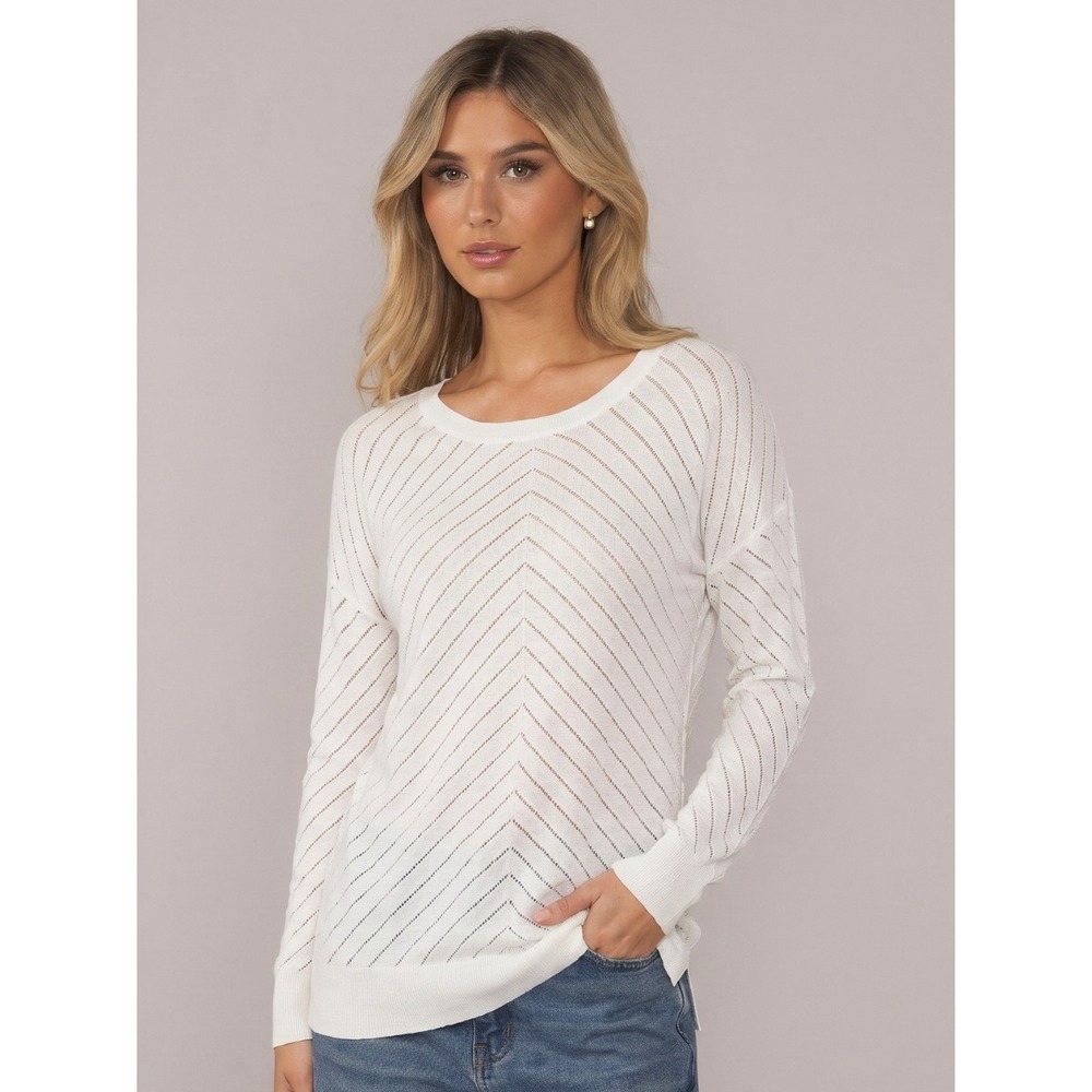 Banana Republic Outlet Full Length White Chevron Detail Lightweight Sweater Sz M